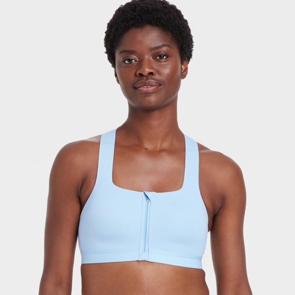 All in Motion Womens Size 38C Sculpt High Support Zip Front Sports Bra Blue 2077
